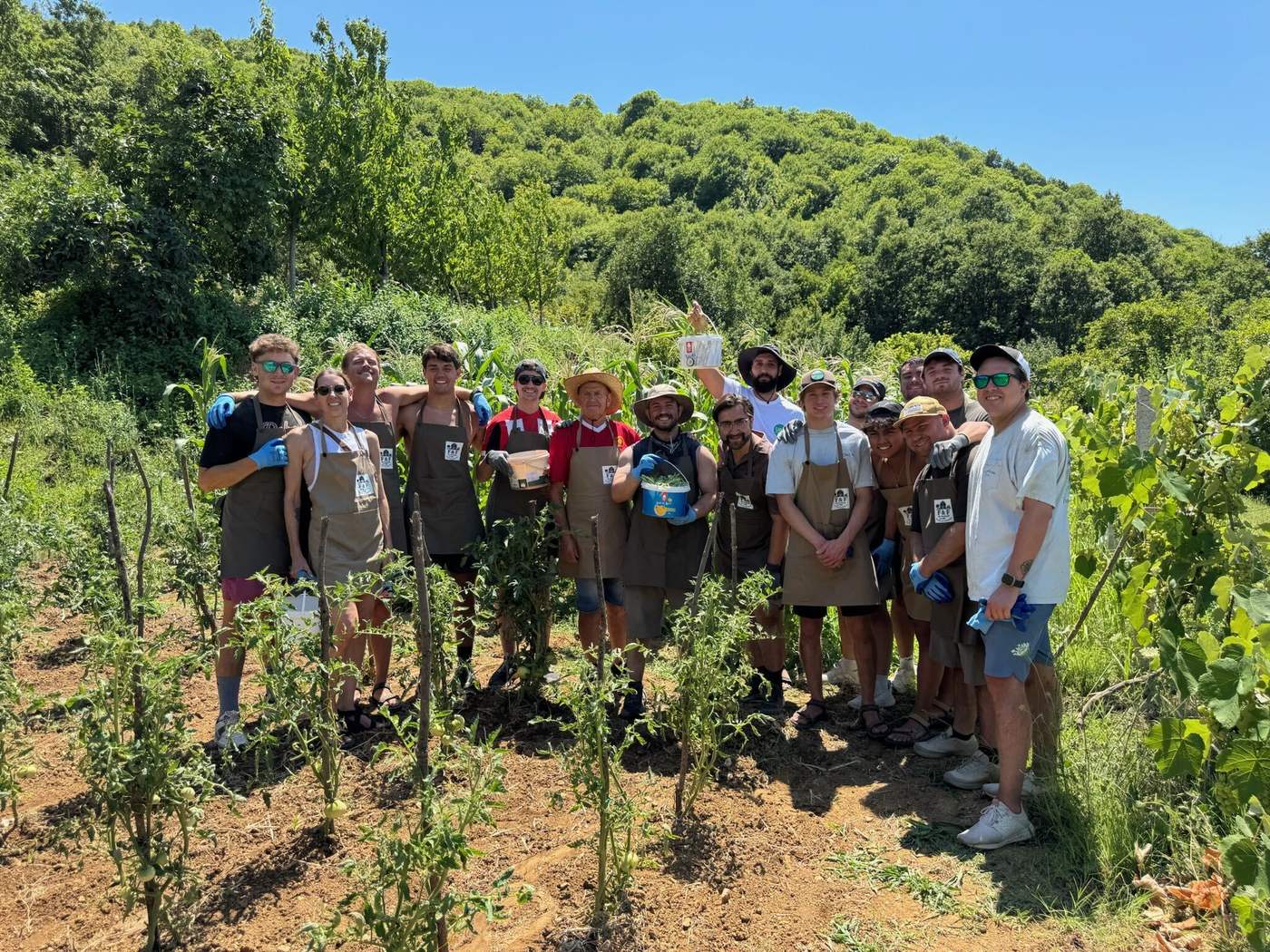 Providence Farm alumni working together on a farm garden